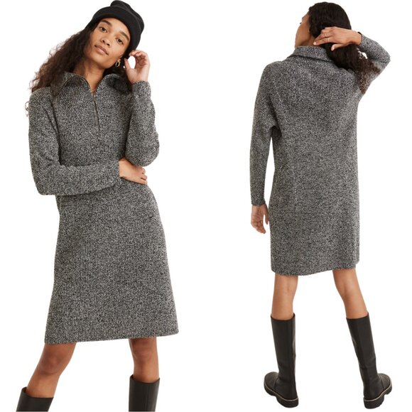 Madewell Ribbed Half-Zip Wool Sweater Dress Women's Medium Gray Knit Minimalist - Picture 1 of 16